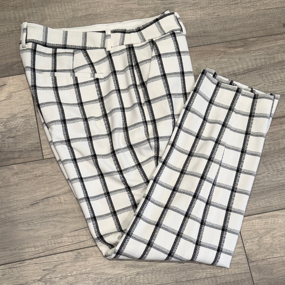 Express White and Black Windowpane Plaid Pants